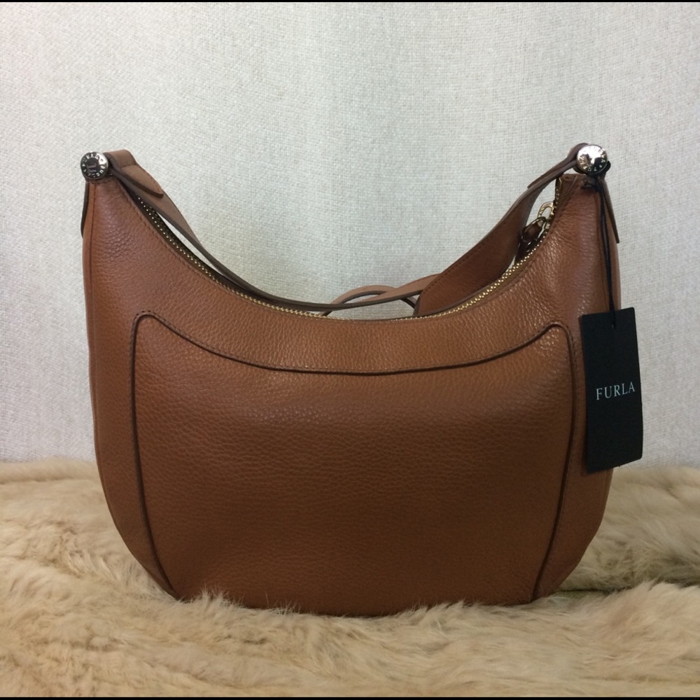 NEW FURLA Ginevra Tan Crossbody Bag - New Cuoio Brown Leather Small Hobo Bag - Picture 5 of 9